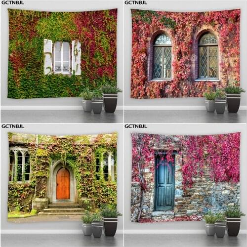 Landscape Tapestry Retro Street Flower Plant Wall Hanging Tapestries Autumn Hippie Home Living Room Background Decor Curtains