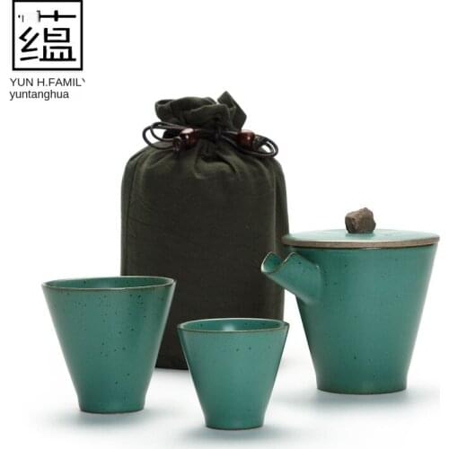 Coarse Pottery One Pot and Two Cups Travel Tea Set Express Cup Clutch Pot Tea Cup Travel Suit Bag Packaging Tcup Kung Fu Tea Set