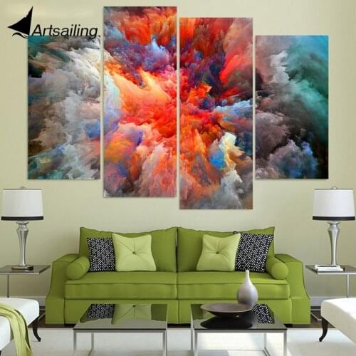 Canvas Painting 4 Panels Canvas Art Color Explosion Prints Poster Home Decor Wall Pictures for Living Room Free Shipping XA1552A