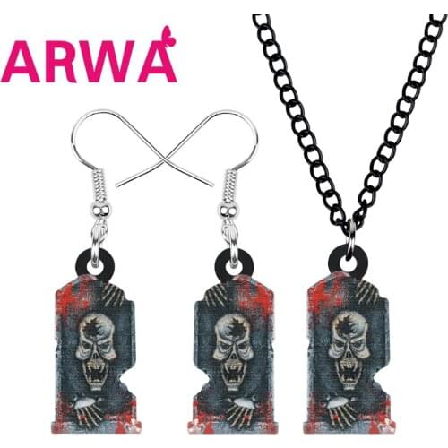 ARWA Acrylic Halloween Skull Tombstone Jewelry Sets Printing Necklace Earrings For Women Girls Lover Festival Gift Accessories