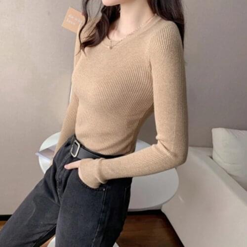 Korean Sweater Women Knitted Sweaters for Women Long Sleeve Basic White Sweater Fashion Autumn Woman Knit Pullover Sweaters XL