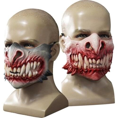 New Horror Half Face Cover Mask Halloween Party Dress Up Funny Props Unisex Half Face Teeth Latex Mask Halloween Cosplay Mask