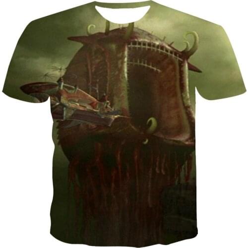 MenS Short-Sleeved Loose T-Shirt Spaceship 3D Printing Round Neck Pullover And MenS Casual Streetwear Fashion T-Shirt S-5XL