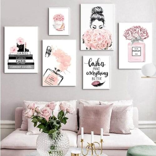 Nordic Wall Art Canvas Painting Lashes Black Lips Women Poster Print Simplicity Perfume Books Picture Modern Salon Beauty Decor