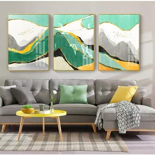 Wall Decor Poster Mordern Abstract Gold Foil Mountain Blue Color Canvas Prints Wall Art Paintings for Living Room Home Decor