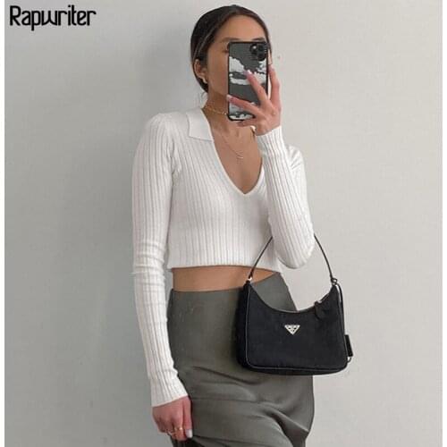 Skinny Knitted Long Sleeve Basic White Sweater Women Slim Ladies 2020 Harajuku Korean Jumper Fashion Clothes Pullover Crop Tops