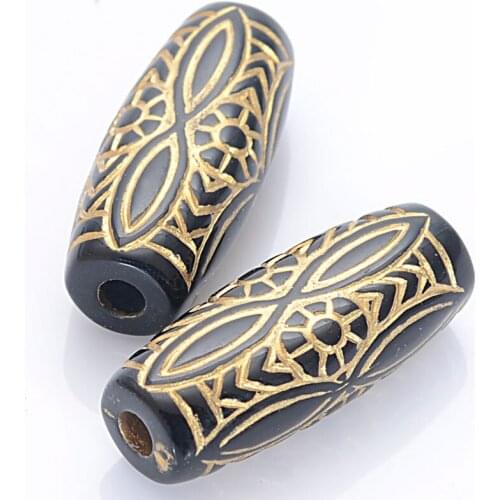 Wholesale Beads,Antique Style Design With Gold Line Enlaced Plastic Beads 25x11x8 MM Tube For Diy Jewelry Making Supplies