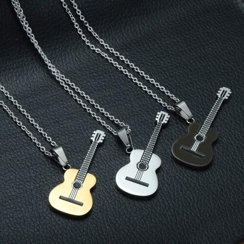 Fashion Unisex Punk Rock Music Jewelry Necklaces Music Wood Guitar Pendant Necklace Women Men Accessories