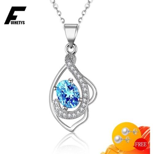 BaliJelry Trendy 925 Silver Charm Necklace with Sapphire Zircon Gemstone Pendant Jewelry Accessory for Women Wedding Engagement