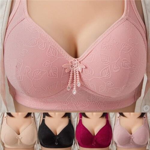 Luxury Big Size Bras Women Underwear Wire Free Burgundy For Big Breast Ladies Cotton Blend Thin Cup Lingerie Bras