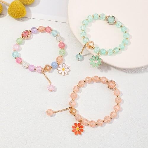 S2361 Fashion Jewelry Strands Colorful Crystal Resin Beaded Bracelet Flower Pendant Beads Elastic Bracelets