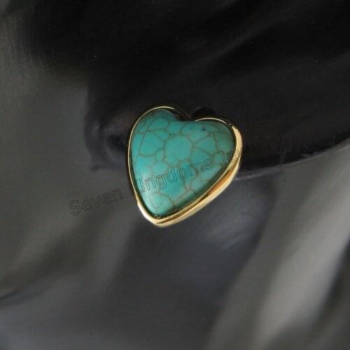 HEART SHAPE SIMULATED BLUE STONE SIZE 14MM*14MM 0.55""*0.55" - YELLOW GOLD COLOR STUD EARRING