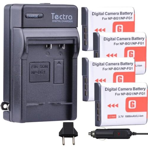 Tectra 4Pcs NP-BG1 NP-FG1 NP BG1 NP FG1 bateria + Digital Charger for Sony DSC-H3 DSC-H7 DSC-H9 DSC-H10 DSC-H20 DSC-H50 DSC-H55
