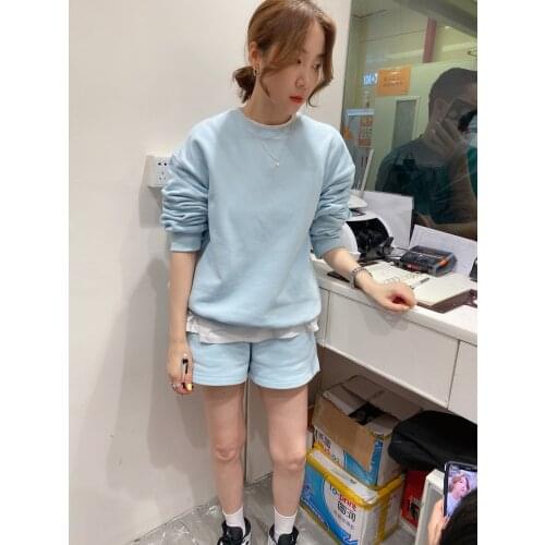 In the spring of 2021, the new Korean version of the loose round neck simple long sleeve letter wild sweater set female tide