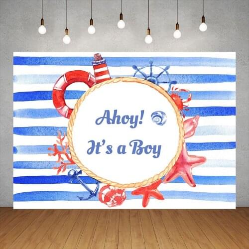 Ahoy Party Blue Stripes Photographic Backgrounds Vinyl Backdrops Photo Studio for Photo Shoot Children Baby Birthday Photobooth
