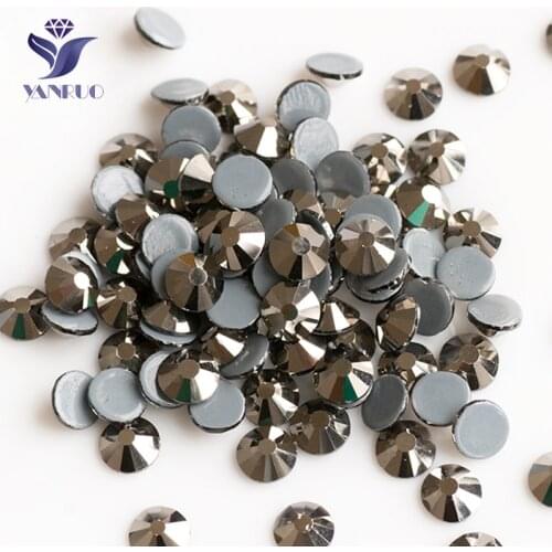 YANRUO 2058HF SS20 Jet Hematite 1440Pcs Flatback Glass Strass Stones And Crystals Hotfix Rhinestones For Shoes