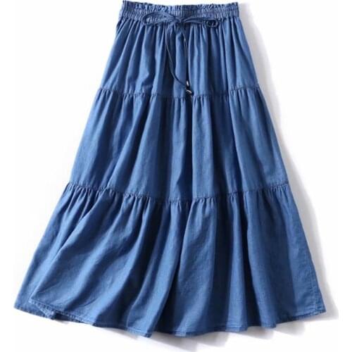 Plus szie M - 7XL Women High Waist long Skirt 2020 Autumer brand Denim ruffled skirts,casual vinatge Summer cotton skirts