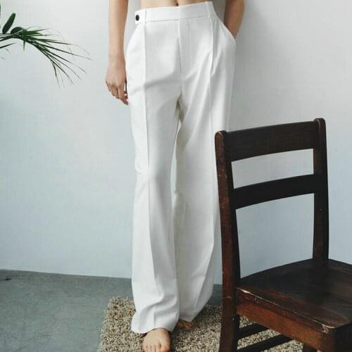 2021 New Summer Women Elegant Business High Waisted Wide Leg Loose Suit Pants OL Office Lady White Work Button Trousers Joggers