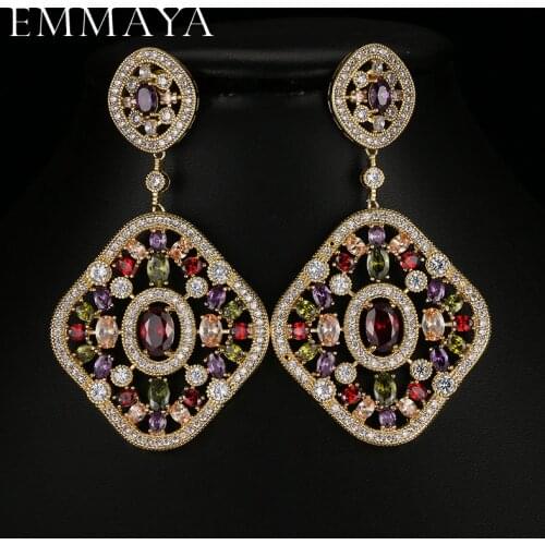 EMMAYA New Christmas Gifts Big Dangle Brincos Luxury Full Shiny CZ Crystal Drop Earrings for Women Wedding Jewelry