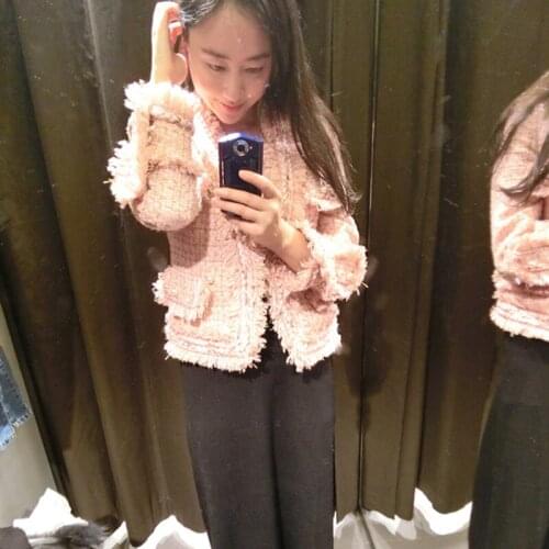 White tweed coat 2019 spring/autumn womenS woolen coat long-sleeve slim tassel pearl button elegant runway OL jacket top quality