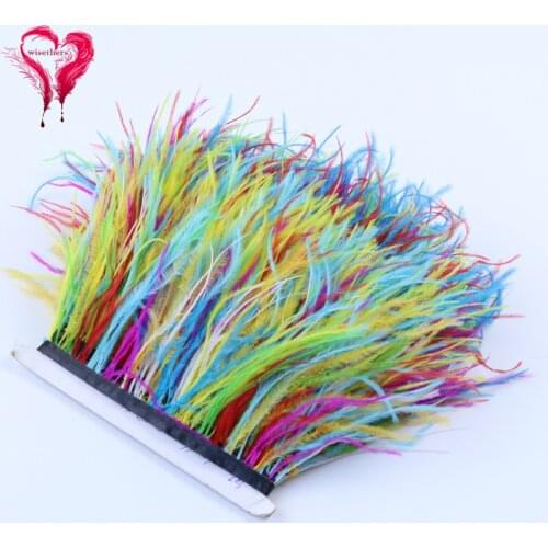 1 Meter 10-15 CM Fancy Fluffy Dyed Colorized Multicolored Natural Ostrich Feather Ribbon Lace Trimming Fringe Trim For Costumes