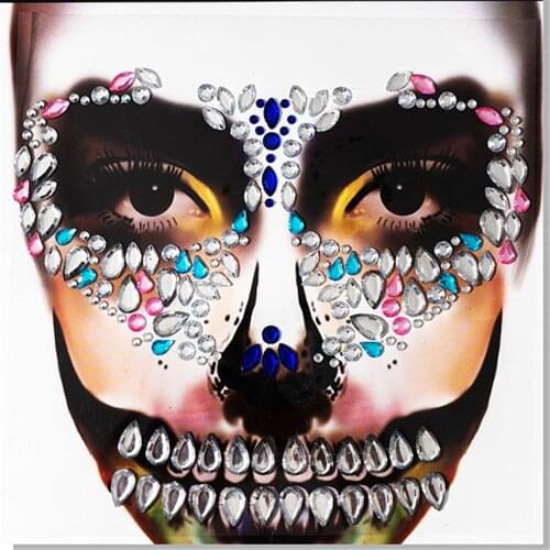 1pc of Creepy Doll Make Up Horrible Face Fake Tattoo Art Gem Face Jewelry Decor Halloween Party Make Up Looks Wholesale