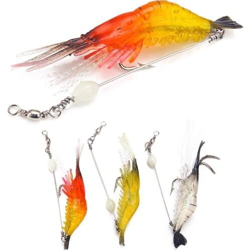 1Pc Luminous Shrimp Shape Soft Lure Artificial Silicone Bait with Hooks Swivels Lures Simulation Fishing Tackle Accessories