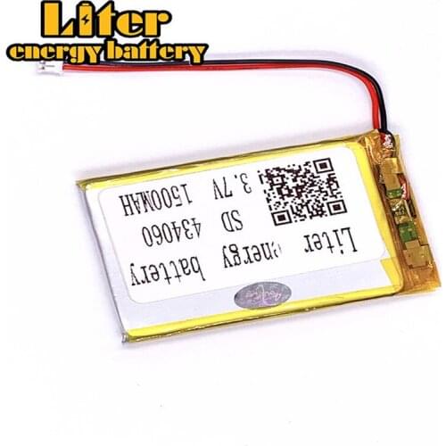1.5MM 2pin connector 3.7 V 434060 1500mah e-books GPS PDA Car recorder lithium polymer li-ion rechargeable battery lipo battery