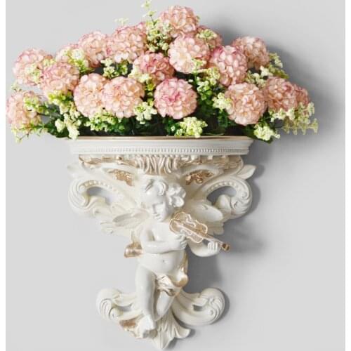 20 Pcs Hydrangea Artificial Flowers with 1 Pcs Wall Flower Vase Home Wall Statue Vases Decoration Modern Wedding Party Decor
