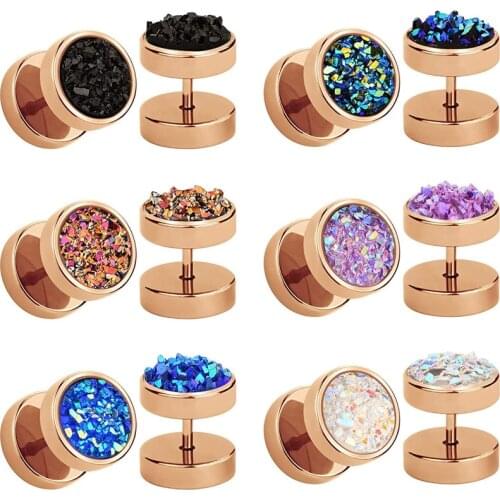 6 pairs of round stud earrings stainless steel jelly stud earrings set for female mens fake fake liar earplugs gauge punk style