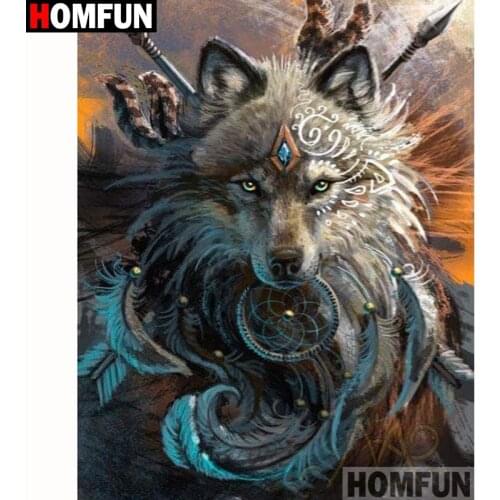 HOMFUN Full Square/Round Drill 5D DIY Diamond Painting "Animal wolf" Embroidery Cross Stitch 5D Home Decor Gift A18203