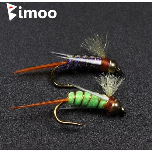 Bimoo 10PCS #12 Brass Beadhead Nymph Psycho Prince Nymph Crazy Purple & Chartreuse Prince Trout Fishing Flies