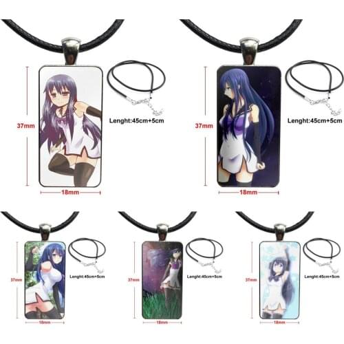 Blackwing Anime For Kids Beads Necklace With Stainless Steel Plated Glass Cabochon Choker Long Pendant Rectangle Necklace