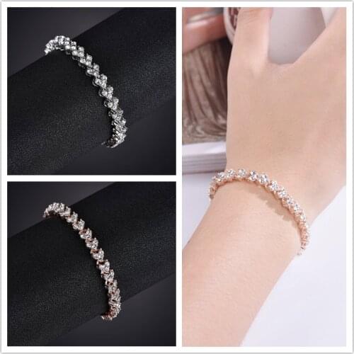 Romantic Heart Love Rhinestone Inlaid Metal Chain Bracelet Bangle Wrist Jewelry Bracelets for Women Girls Men Kid Gift Wholesale