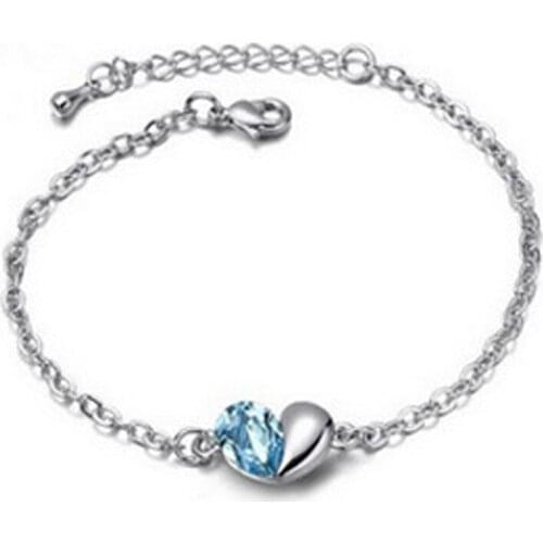 Austrian crystals Heart to heart silver plated brand bracelet wholesale famous designer jewelry for women