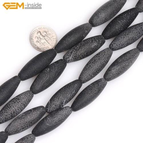 Gem-inside Selectable Size Natural Rice Olive Matte Frost Black Agate Stone Beads For Jewelry Making Beads 15inch DIY Beads