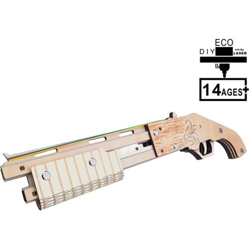 3D Wooden Puzzle Laser Cutting Model Building Kits Mossberg Rubber Band Gun Shooting Toy for Adults Boys with 18 Pcs