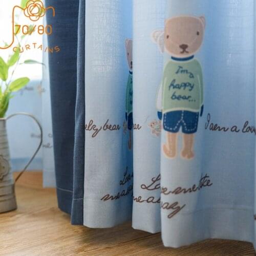 Childrens Room Blue Bear Boy Room Cartoon Printing Stitching Curtains for Living Room Lying Bay Window Custom Finished