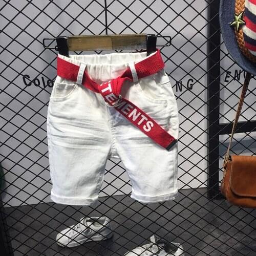 Children Pants kids summer trousers for boys loose shorts size: 2-6years White shorts + belt