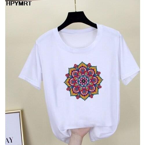 Summer Graphic tees tops aesthetics Mandala Print tshirts women funny t shirt white Tops casual short T-Shirt Female Streetwear