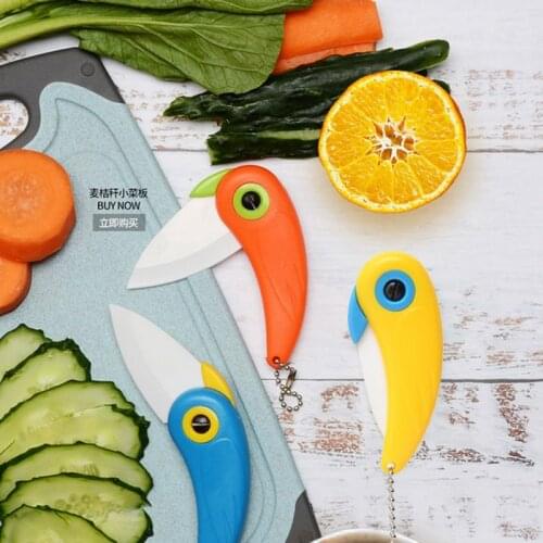 1pc Mini Ceramic Fold Knife Lovely Parrot Bird Vegetable Fruit Pare Peeler Portable Pocket Picnic Cutlery Kitchen Cooking Tool