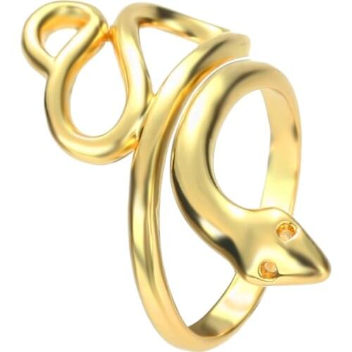 Gold cz snake rings for women copper zircon open adjustable rings initial Jewery Punk Hip Hop Rock womens rings religion