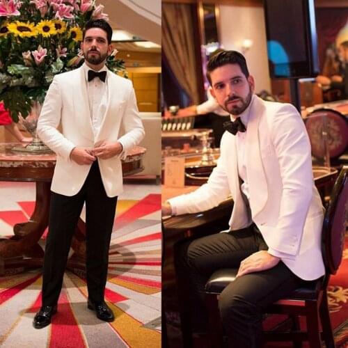 Handsome Men Tuxedos Classic Shawl Lapel Loose Custom Made Blazer Smart Casual Grooms Party Prom Wedding Suits 2 Pieces Set