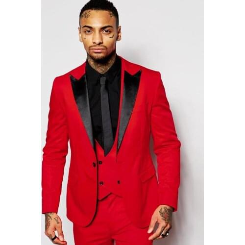 JELTONEWIN Custom Made Red Groom Groomsmen Mens Suits Tuxedos For Prom Wedding (Jacket+Vest+Pants) Men Suit Set Slim Fit Costume