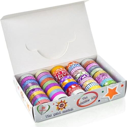 Punk Fashion 50 rolls/box glitter tape washi tape DIY Kindergarten Childrens handmade decorative tape accessories gifts FZ49