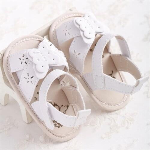 0-12M Summer Baby Girl Shoes Prewalker Infants Toddlers Breathable Soft Sole Flat Anti-Slip Sandals With Butterfly White