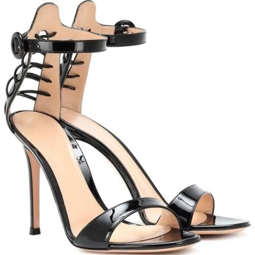 Summer new fashion fish mouth strap patent leather stiletto sandals banquet dress large size custom-made womens sandals