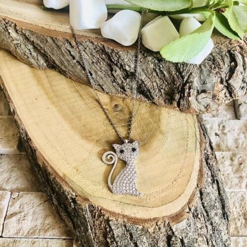 Cute Little Kitten 925 Sterling Silver Necklace Women Girls Gift Jewelry Accessories Fashion Handmade Elegant Chain