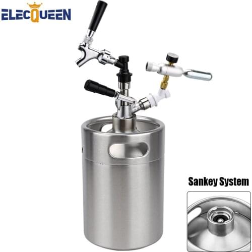 Mini Keg with Sankey "D" System,5 Liter Stainless Steel Beer Growler Keg D Type Beer Spear Dispenser Draft Beer Perfect Solution