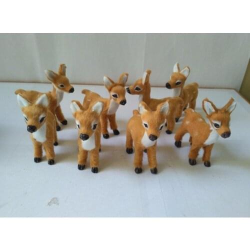 Mini 7x8cm sika deer model one lot/8 pieces,polyethylene&faux furs deers handicraft prop,home decoration toy gift a1858